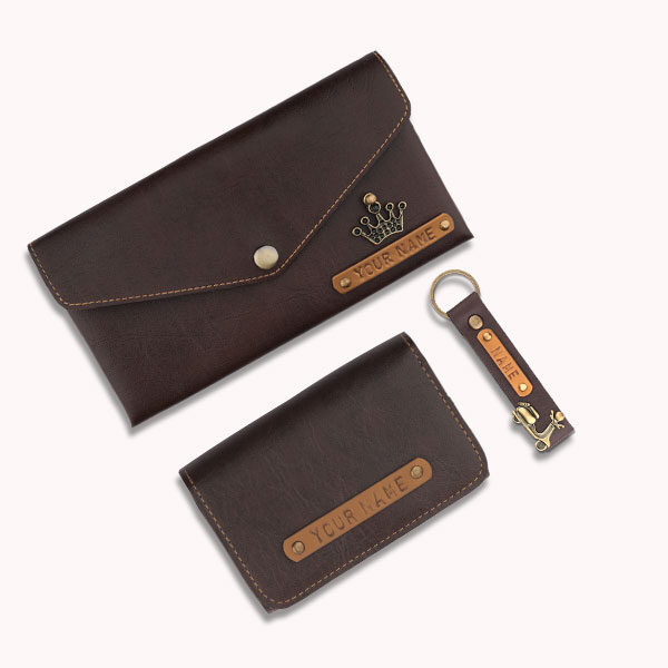 Tricolor Leather Set Ladies Wallet Gents Wallet Box | Personalised Couple Wallet Gift Set